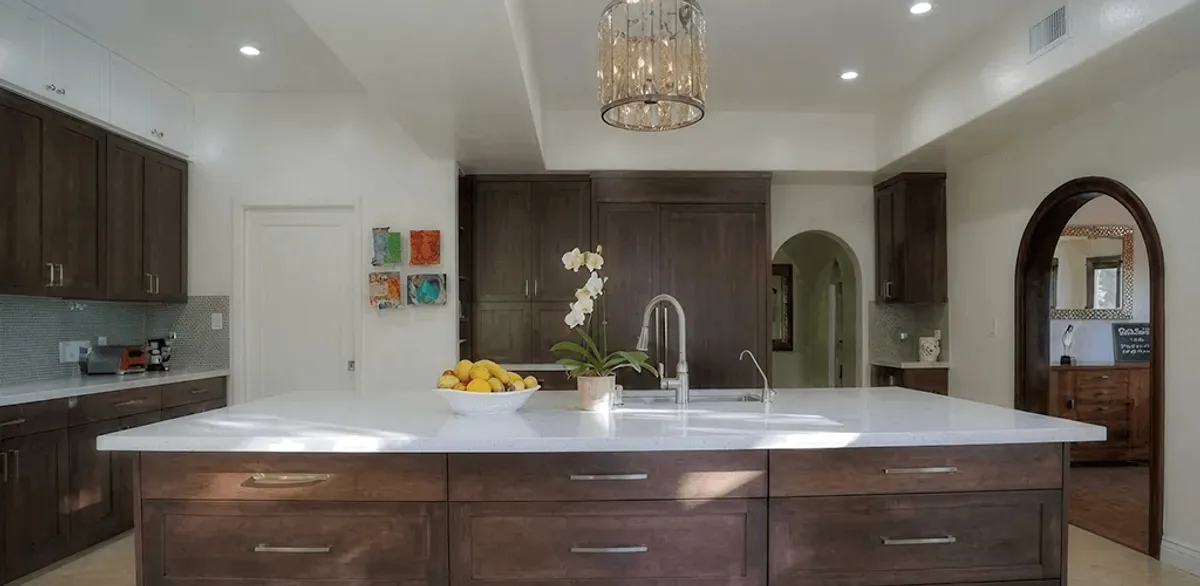 Cabinet refacing project with updated kitchen cabinets and island in Chicago, IL